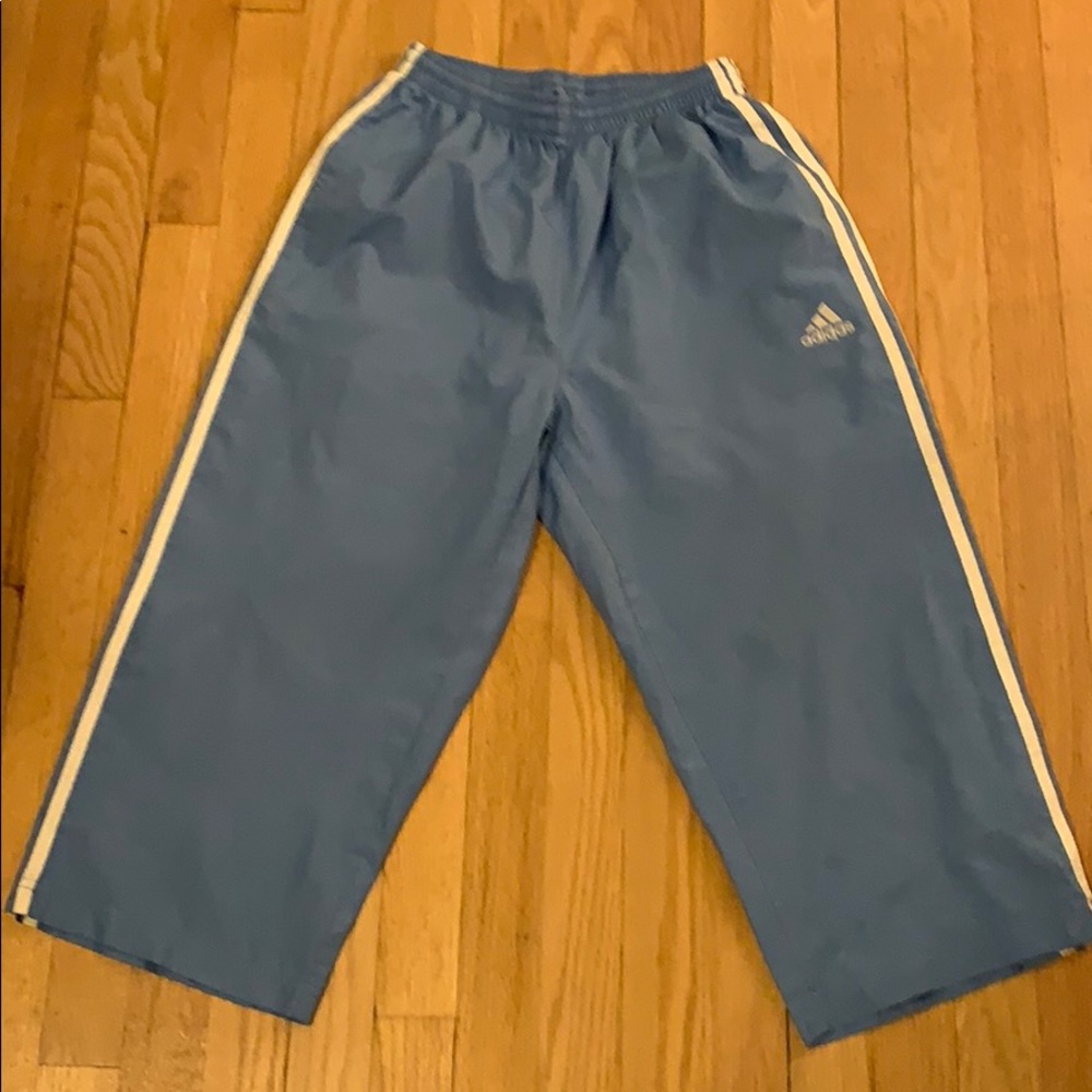 adidas Light Blue Capri Track Pants with White Stripes